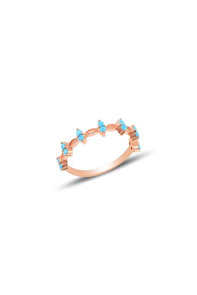 Gümüş rose turkuaz taşlı crown yüzük SGTL10290MAVİ ürün görseli 1