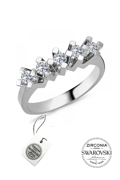 Gümüş Swarovski beş taşlı çapraz modeli yüzük SGTL20511 ürün görseli 1