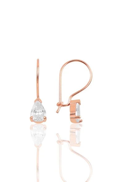 Gümüş Zirkon taşlı damla modeli çengelli küpe SGTL10118BEYAZ ürün görseli 1
