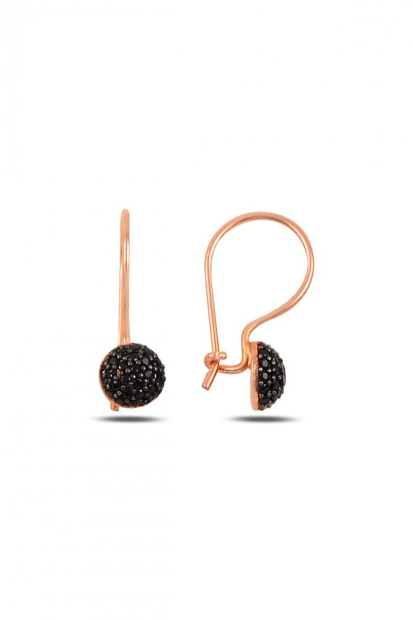 Gümüş rose  onix taşlı çengelli yarım top küpe ürün görseli 1