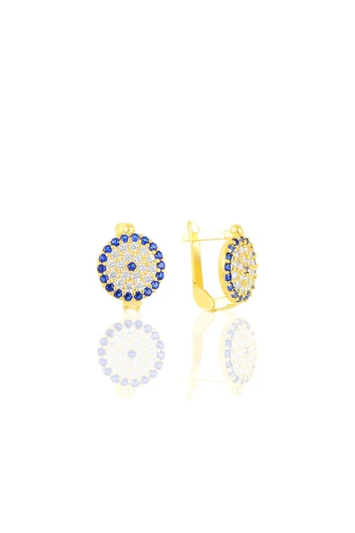 Gümüş altın yaldızlı klipsli nazar küpe SGTL10253GOLD ürün görseli 1