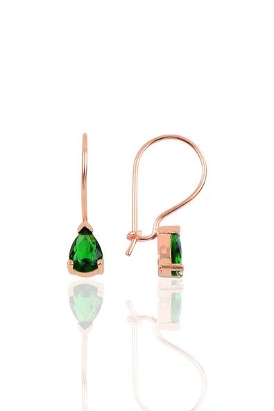 Gümüş kök zümrüt taşlı damla modeli çengelli küpe SGTL10118YSL ürün görseli 1