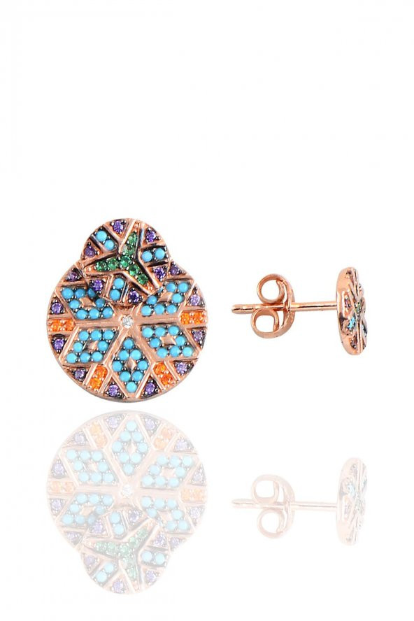 Gümüş rose tasarım kilim küpe ürün görseli 1