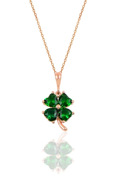 Gümüş zümrüt renk taşlı yonca modeli kolye SGTL10088YSL SGTL10088YSL ürün görseli 1