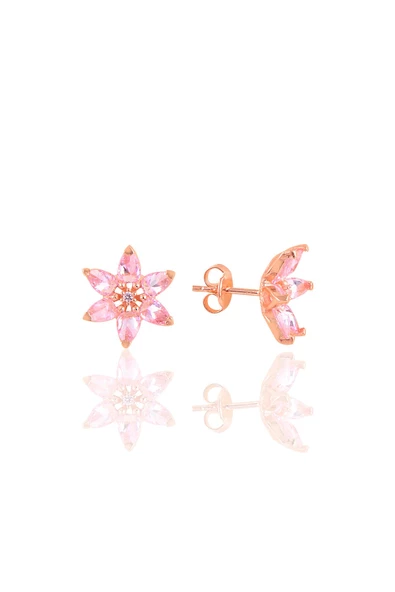 Gümüş rose  taşlı nilüfer lotus çiçeği küpe ürün görseli 1