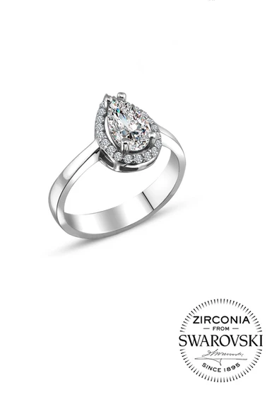 Gümüş Swarovski taşlı pırlanta modeli damla yüzük SGTL20517YZK ürün görseli 1