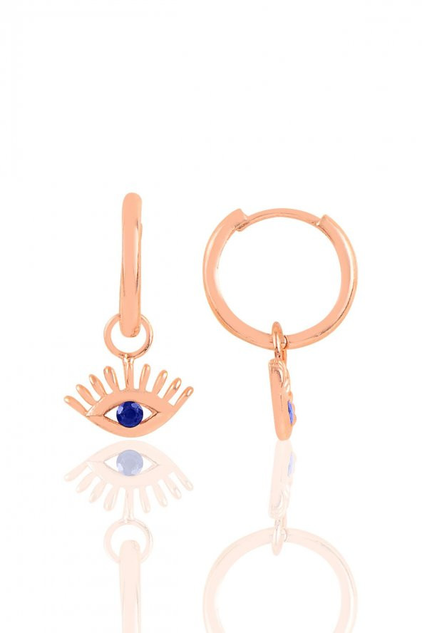 Gümüş lacivert taşlı kirpikli göz halka küpe ürün görseli 1