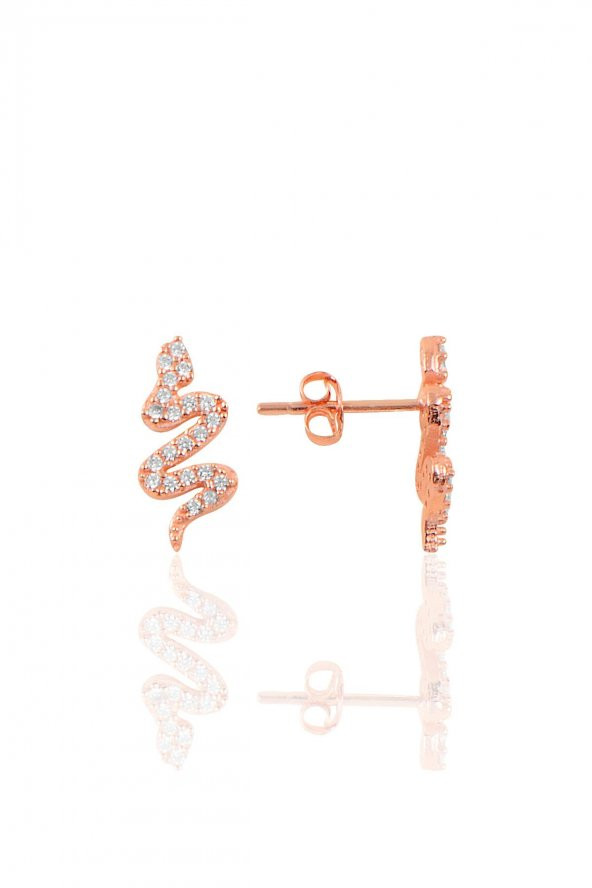Gümüş rose zirkon taşlı yılan modeli küpe ürün görseli 1