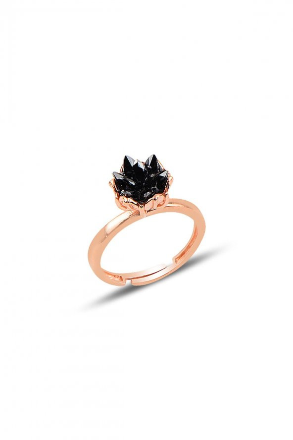 Gümüş Lotus çiçeği modeli onix renkli taşlı ayarlamalı yüzük ürün görseli 1