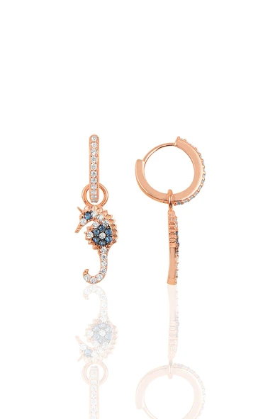 Gümüş rose zirkon taşlı deniz atı küpe SGTL10262DNZA ürün görseli 1