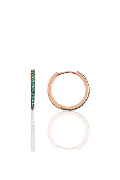 Gümüş 17 mm rose yeşil taşlı tamtur halka küpe SGTL10141YSL ürün görseli 1