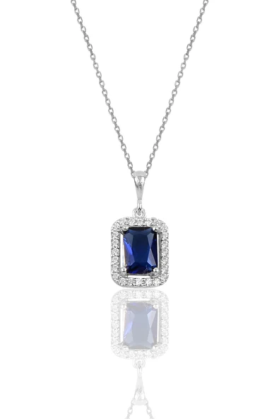 Gümüş safir baget taşlı kolye SGTL10125SAFİR ürün görseli 1