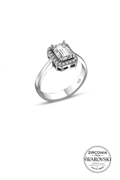 Gümüş Swarovski baget taşlı pırlanta modeli yüzük SGTL20519YZK ürün görseli 1