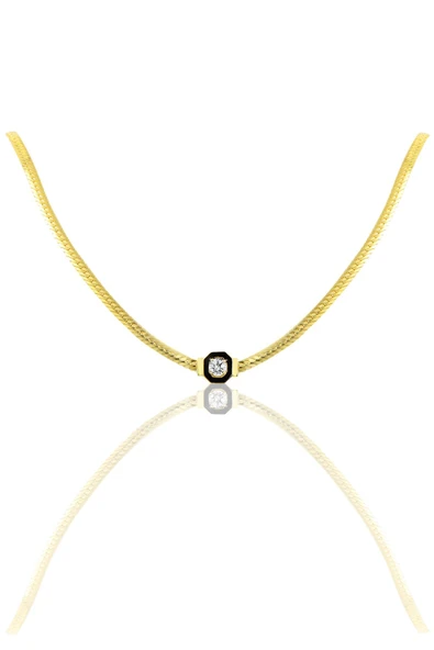 Gümüş tek taş ve mineli balık sırtı zincirli kolye SGTL10018GOLD ürün görseli 1