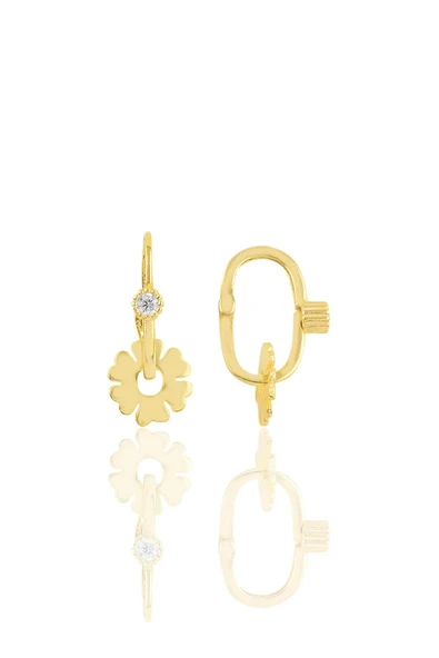 Gümüş altın yaldızlı tek taşlı yonca göçmen küpe SGTL8801GOLD ürün görseli 1