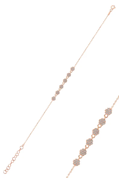 Gümüş rose zirkon taşlı çiçek bileklik SGTL10305ROSE ürün görseli 1