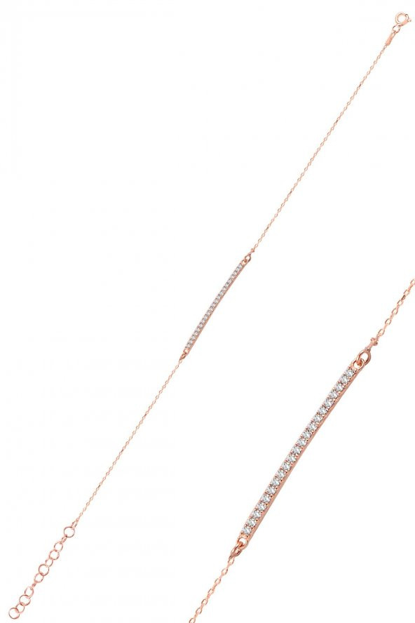 Çubuk Model Zirkon Taşlı Rose Kaplama Gümüş Bileklik SGTL10092ROSE ürün görseli 1