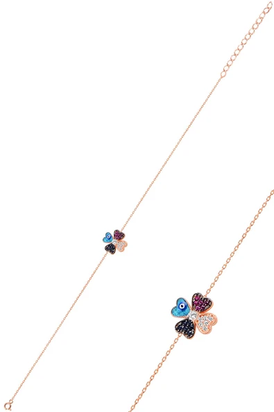 Gümüş rose zirkon taşlı yonca bileklik SGTL10280YNC ürün görseli 1