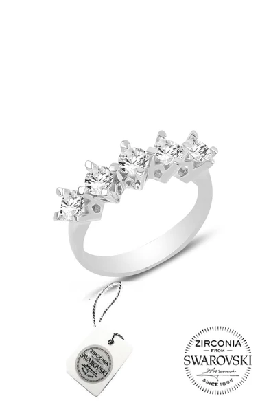 Gümüş Swarovski beş taşlı çapraz modeli yüzük SGTL20514 ürün görseli 1