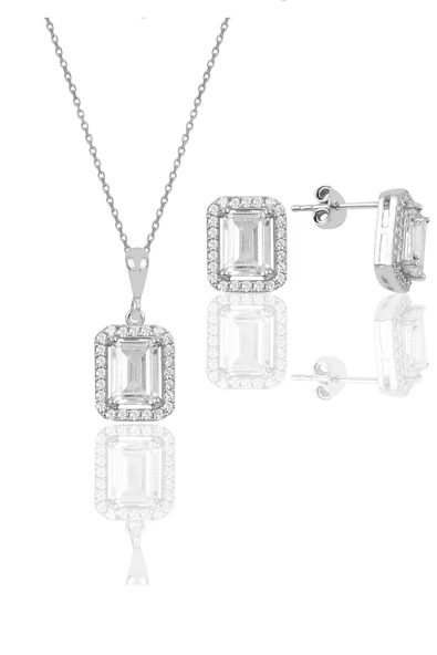 Gümüş Baget taşlı ikili set SGTL10059RODAJ ürün görseli 1