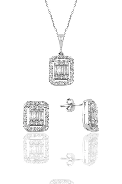 Gümüş rodyumlu baget taşlı ikili set SGTL10131RODAJ ürün görseli 1