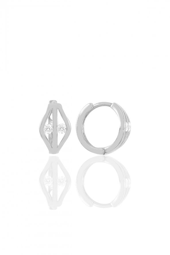 Gümüş rodyumlu iki taşlı halka küpe ürün görseli 1