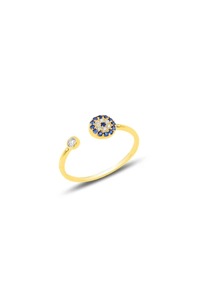 Gümüş altın yaldızlı zirkon taşlı ayarlamalı Nazar Modeli Yüzük SGTL11583GOLD ürün görseli 1