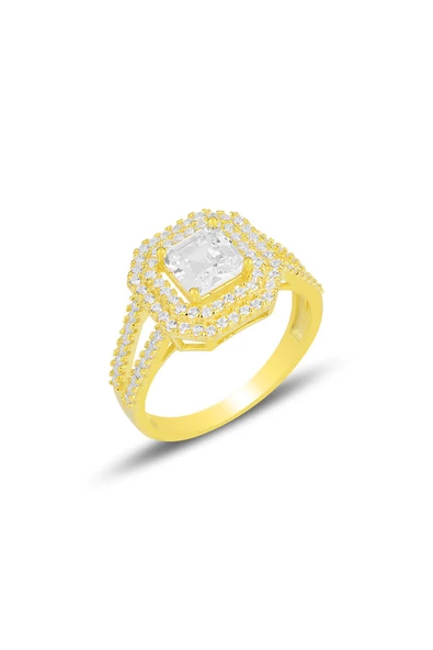 Gümüş altın yaldızlı özel tasarım baget kesim zirkon taşlı yüzük SGTL11591GOLD ürün görseli 1