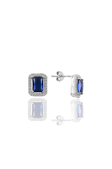 Gümüş baget kesim safir taşlı küpe SGTL11054LACI ürün görseli 1