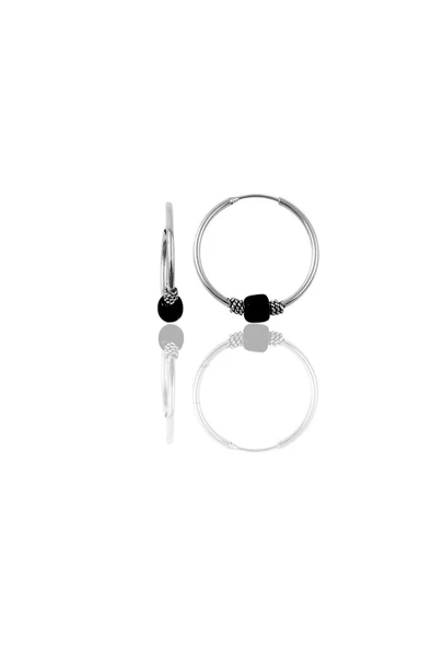 Gümüş 17 mm  siyah taşlı halka küpe SGTL11263RODAJ ürün görseli 1