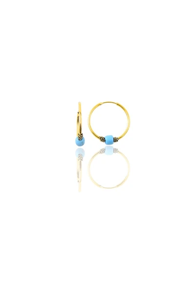 Gümüş altın yaldızlı 14 mm  turkuaz taşlı halka küpe SGTL11276GOLD ürün görseli 1