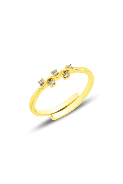 Gümüş altın yaldızlı alttan ayarlamalı zirkon taşlı dalgalı yüzük SGTL11418GOLD ürün görseli 1