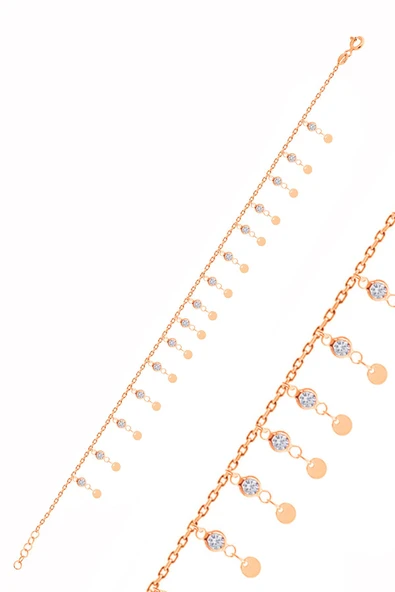Gümüş rose zirkon taşlı çift sıra pullu halhal SGTL10534ROSE ürün görseli 1