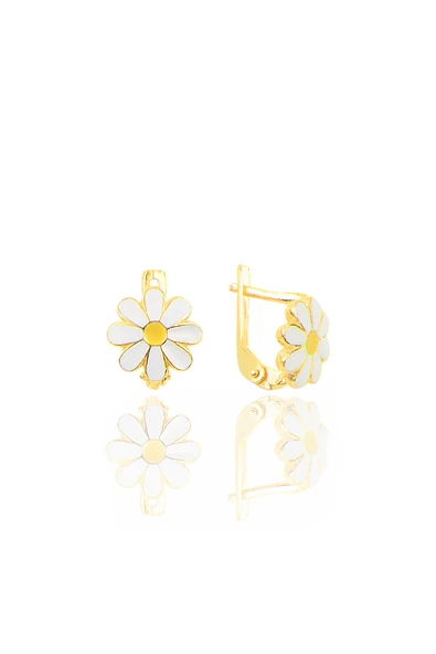 Gümüş altın yaldızlı mineli papatya küpe SGTL10221GOLD ürün görseli 1