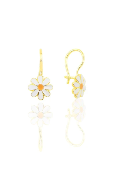 Gümüş altın yaldızlı mineli çengelli papatya küpe SGTL10415GOLD ürün görseli 1