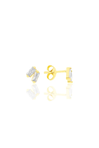 Gümüş altın yaldızlı iki baget taşlı küpe SGTL10758GOLD ürün görseli 1