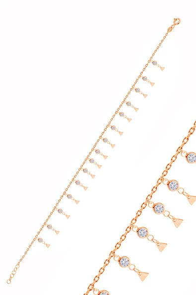 Gümüş rose zirkon taşlı çift sıra üçgen pullu halhal SGTL10536ROSE ürün görseli 1