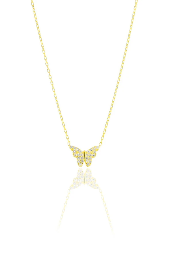 Gümüş altın yaldızlı kelebek kolye…  SGTL10505GOLD ürün görseli 1