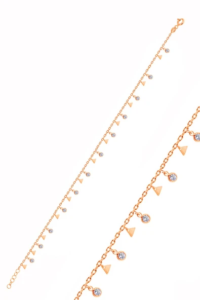 Gümüş rose  zirkon taşlı üçgen pullu halhal SGTL10547ROSE ürün görseli 1