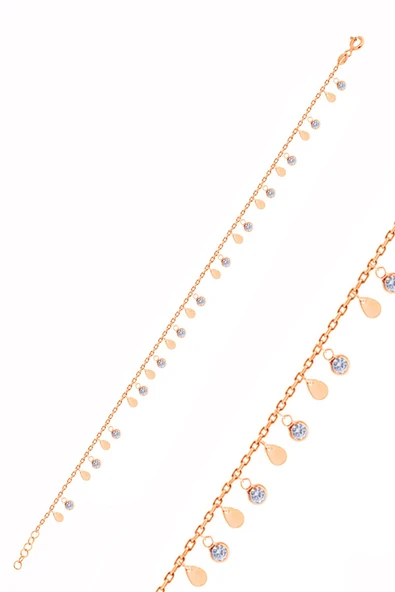 Gümüş rose  zirkon taşlı damla pullu halhal SGTL10550ROSE ürün görseli 1