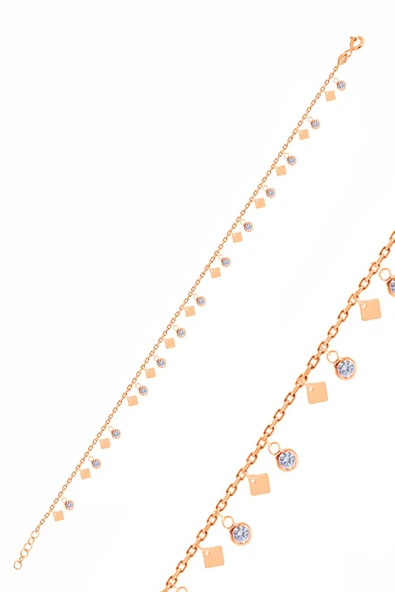Gümüş rose dilim zirkon taşlı pullu halhal SGTL10546ROSE ürün görseli 1