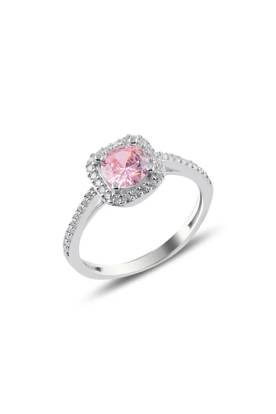 Gümüş rodyumlu pembe taşlı kare yüzük SGTL10764PEMBE ürün görseli 1