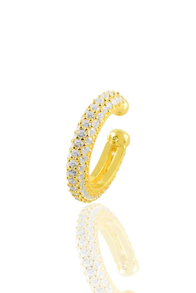 Gümüş altın yaldızlı  zirkon taşlı kıkırdak küpe SGTL10700GOLD ürün görseli 1