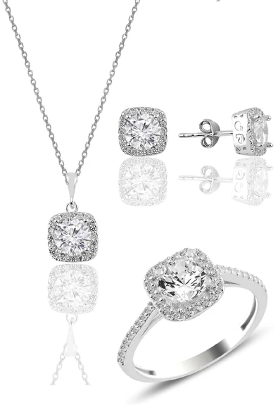 Gümüş rodyumlu zirkon taşlı kare üçlü set SGTL10762RODAJ ürün görseli 1