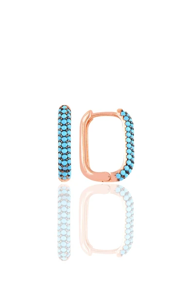 Gümüş rose turkuaz taşlı trend küpe. SGTL10892TRK ürün görseli 1