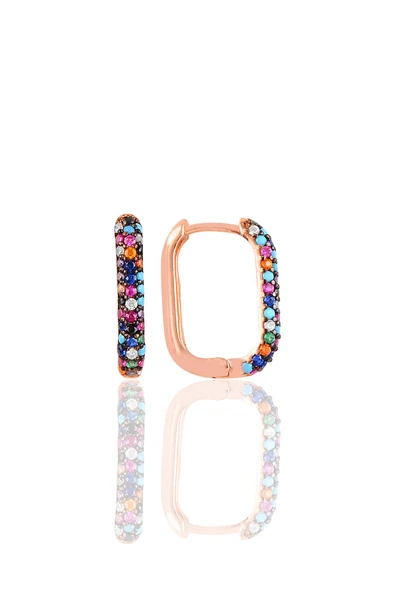 Gümüş rose renkli zirkon taşlı trend küpe. SGTL10892RNK ürün görseli 1