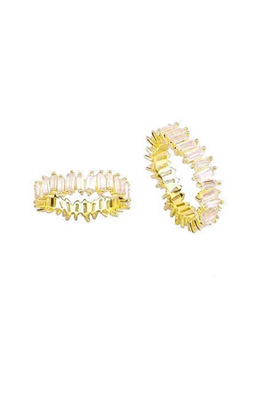 Gümüş altın yaldızlı baget taşlı tamtur yüzük SGTL11449GOLD ürün görseli 1