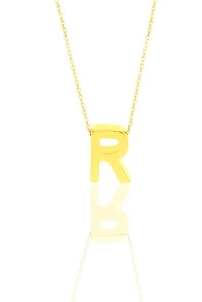 Gümüş altın yaldızlı üç boyutlu minimal R harf kolye SGTL11180R ürün görseli 1