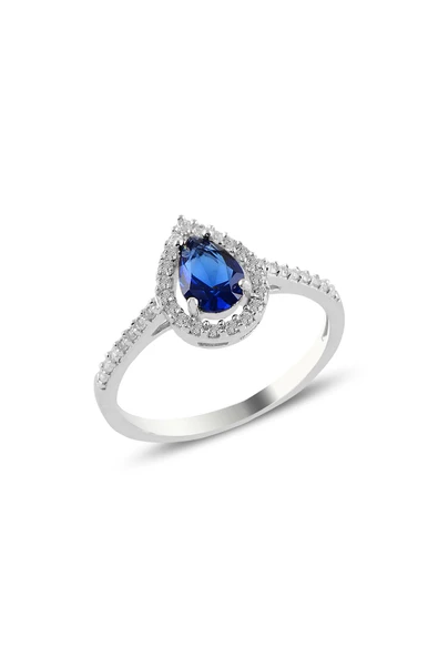 Gümüş rodyumlu safir taşlı damla modeli yüzük SGTL11004LACI ürün görseli 1