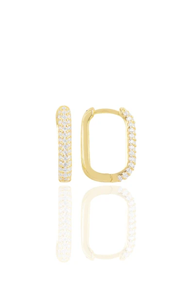 Gümüş altın yaldızlı zirkon taşlı trend küpe. SGTL10892GOLD ürün görseli 1